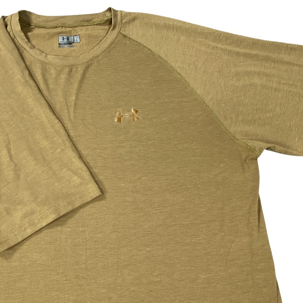 Under Armour Shirt Mens Large Beige Tactical Military Tan Loose Fit Workout Gym
